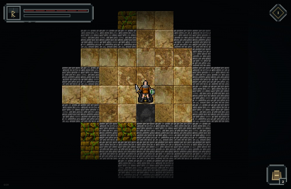 DNG Codex — a pixel-art hero exploring a procedural dungeon