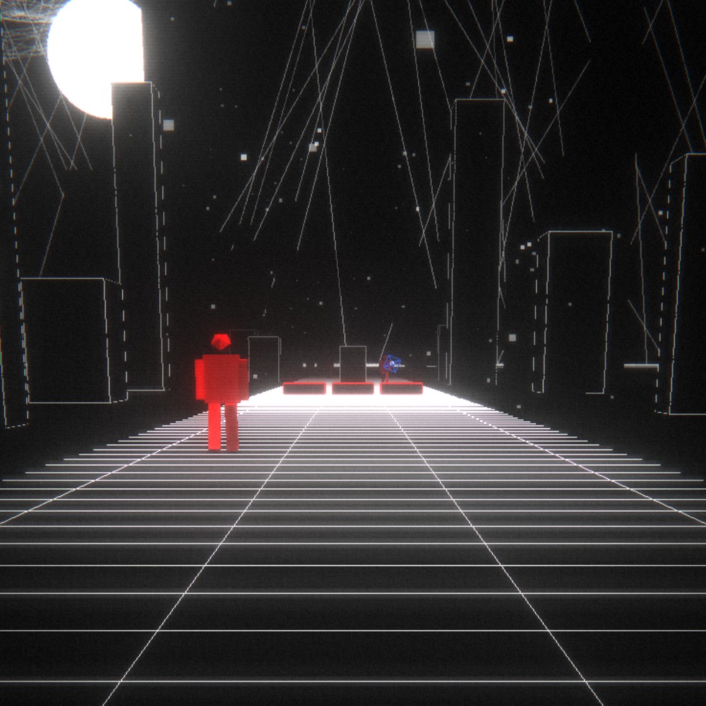 SlowmoFPS Runner — three lanes in a wireframe city